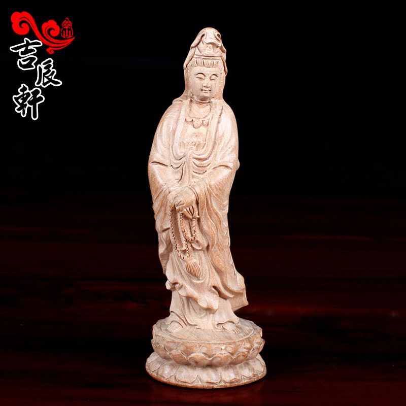 速发桃木木雕观世音菩装摆件观音 家居萨饰摆艺工设品