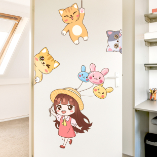 速发儿门房门贴纸翻室木童卧新贴创意可爱房间门上贴膜墙壁纸自粘