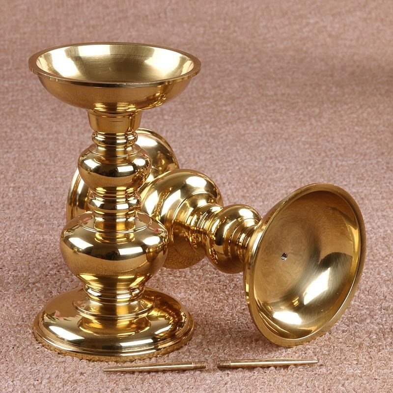 速发铜烛台 纯铜蜡台 灯佛焟烛祖先烛件一对黄铜灯台托盘摆供腊台