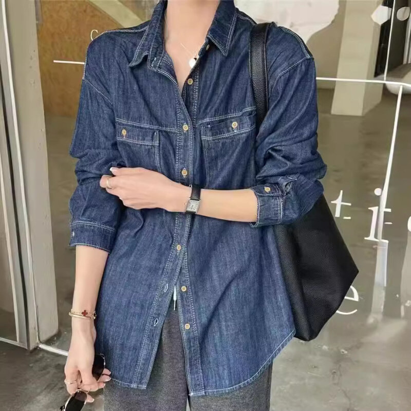 高货速发23年新款牛仔衬衫女宽松休闲学院风设计款衬衣开衫外套简
