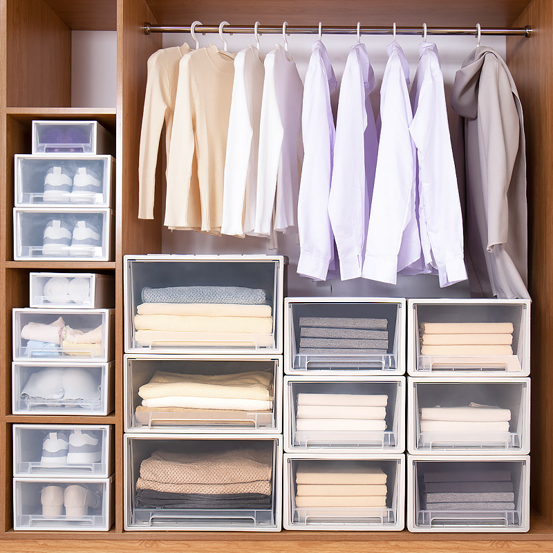 速发衣服收收柜抽屉式收纳箱收纳盒透明塑料储物箱衣柜子衣服纳纳