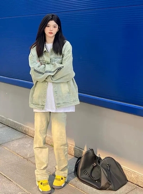 速发春秋款牛仔计套百搭小众衣服设夹感高级上衣vitage飞行员外克