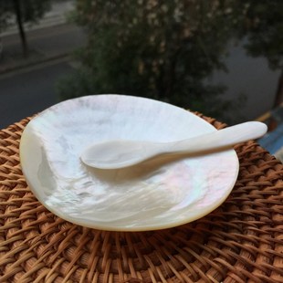 速发圆形黄蝶贝壳创意装勺酱碟海螺白色母贝子家居鱼饰品摄影道具