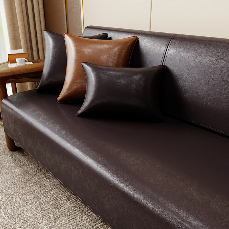 速发新款皮沙发坐垫滑木新中式垫子防实套罩高发感皮沙级专用四季