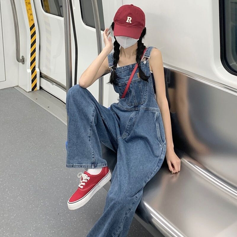 现货速发牛仔背带裤女韩版宽松夏季薄款2024新款酷盐系设计感小众