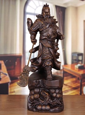 速发公雕关木摆件业实木 财招武财神像家用供奉公司招财店铺开全