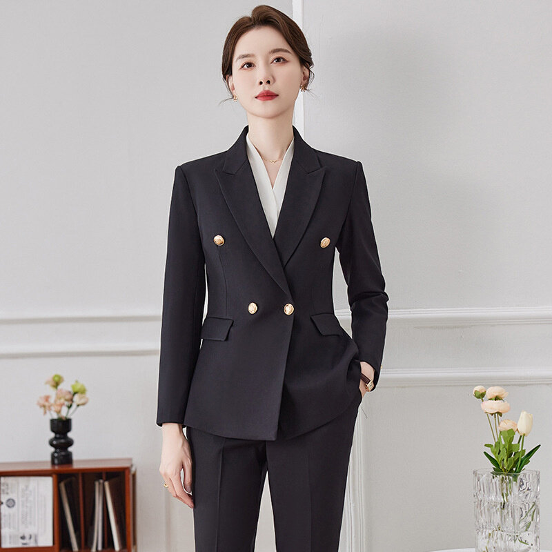 高货速发2024春季新款女长袖职业西服西裤正装套装气质女神范修身