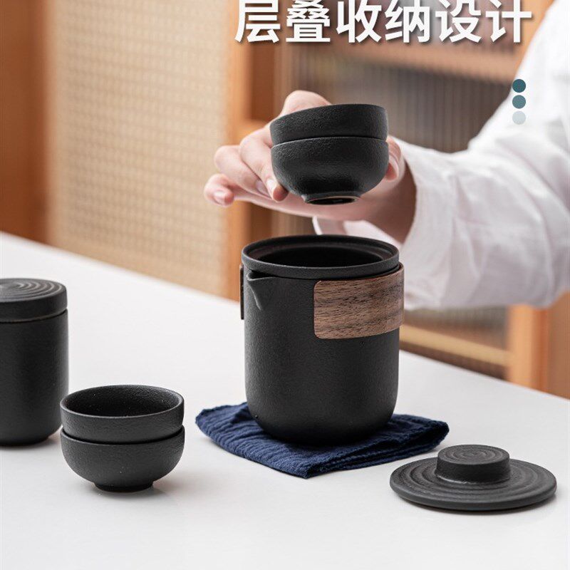 速发xyt便携式旅行茶具陶杯快客瓷一壶二印户外泡茶功夫套装杯l
