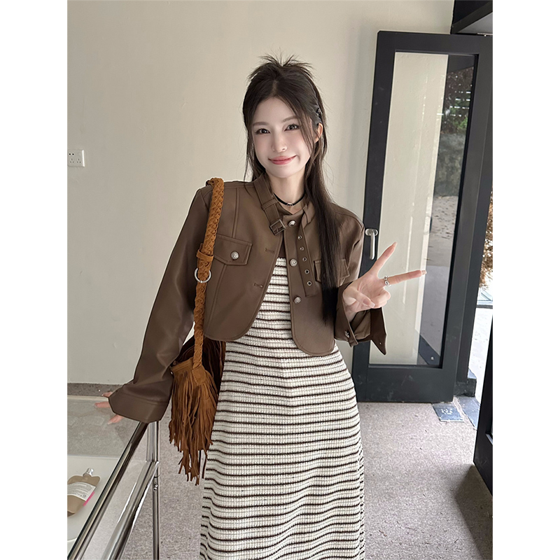 速发港风众古短款pu2衣外套机车服春季皮024新款设计感小复长袖夹