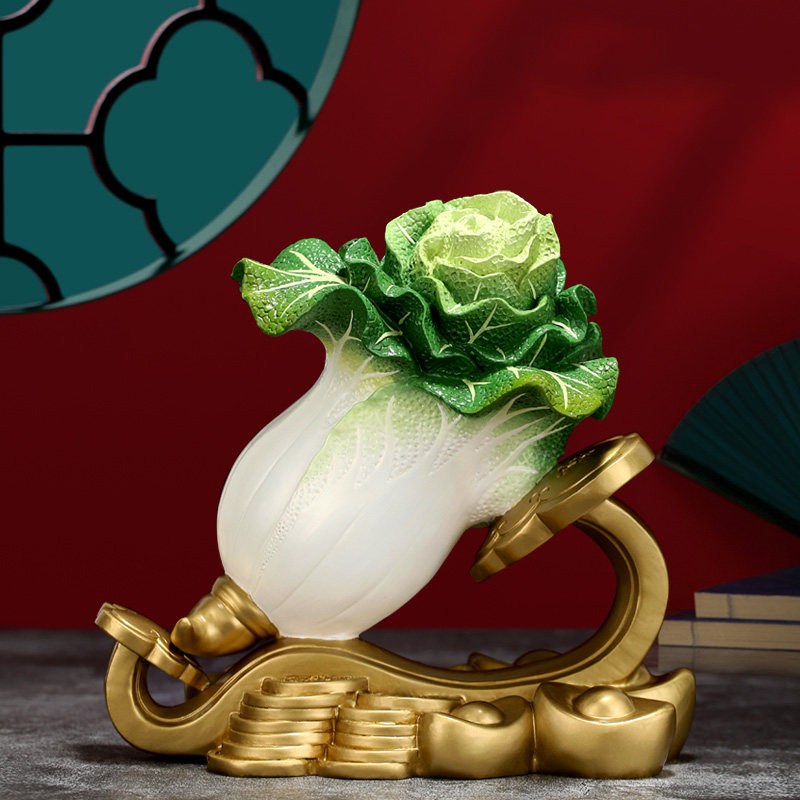 速发纯黄铜白菜开件百财如意客厅玄关酒柜装饰品铺店摆业乔迁新居