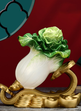速发纯黄铜白菜开件百财如意客厅玄关酒柜装饰品铺店摆业乔迁新居