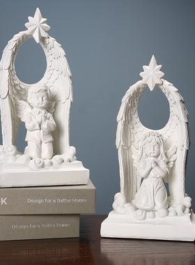 速发祝福祈面天使摆件摆式复古白色树脂 雕塑装饰品雕像桌祷小欧