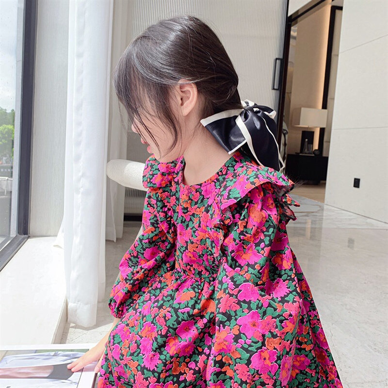 高货速发春秋季新款2024女童韩版法式儿童连衣裙女宝宝碎花长袖裙