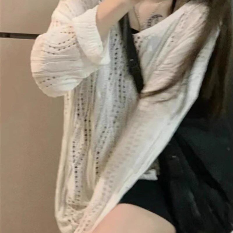 速发计空罩衫辣妹毛针织衫装春季空镂感百设调衫搭短款绑带上衣