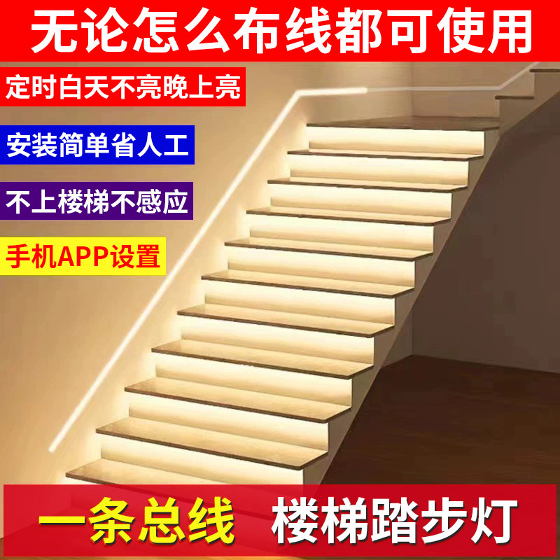 楼梯踏步感应灯免布线自建房复式别墅智能网红台阶梯步灯楼梯灯带
