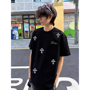 美式高街十字架印花半袖oversize
