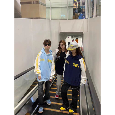 学院风条纹刺绣帽衫hiphop春秋季