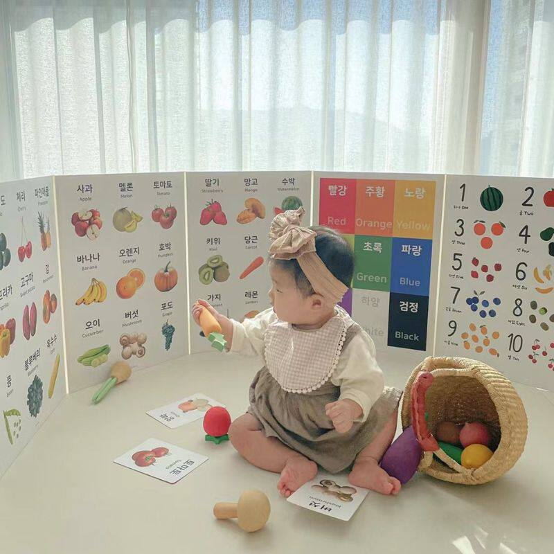 ins韩国早教认知立体屏风游戏围栏儿童房双面卡通科教玩具学习卡