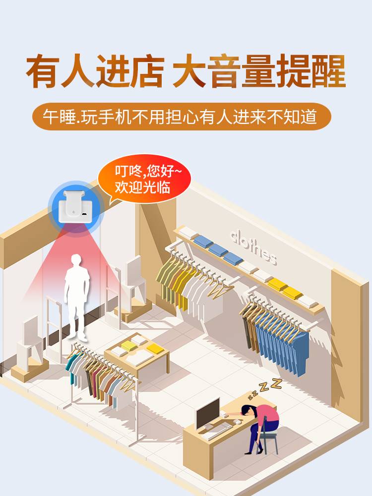 门口欢迎光临感应器进门提醒店铺超市叮咚迎宾门铃进店语音报警器