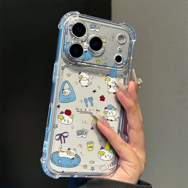 涂鸦小怪猫适用iphone17promax手机壳苹果16/15新款13华为mate70气囊防摔vivos30小米14oppo红米K80荣耀400