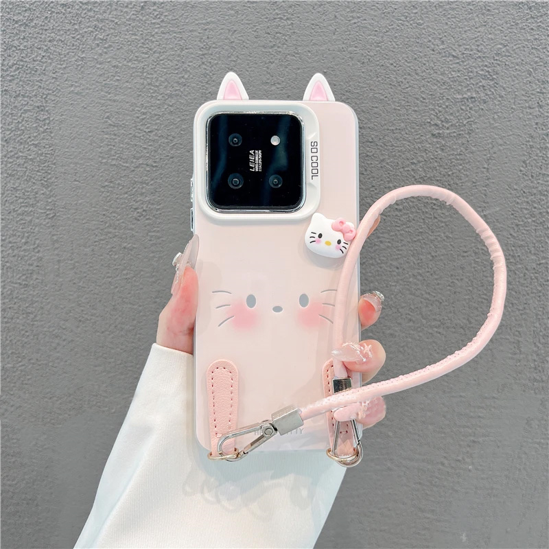 凯蒂猫耳朵磨砂彩银适用苹果16promax手机壳iPhone15创意华为mate60可爱pura80挂绳Reno14全包s30女荣耀400软