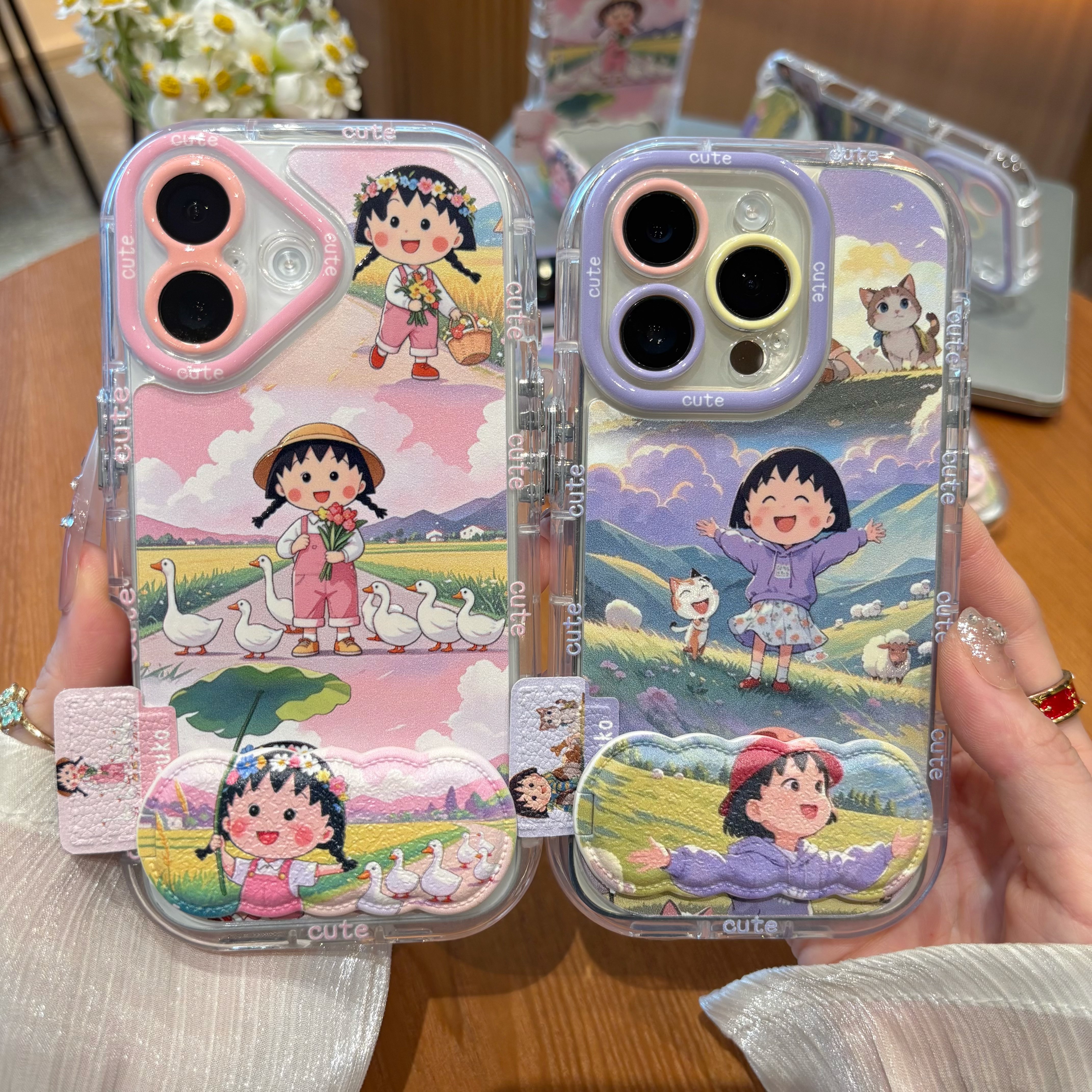 治愈系小丸子支架适用苹果18promax手机壳华为mate80pro新款pura90创意OPPOReno16卡通vivox300可爱小米17软