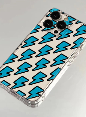 潮牌蓝白闪电苹果15手机壳14pro嘻哈简约iPhone13街头小众12透明全包硅胶软壳为mate60pro防摔小米13新款超薄