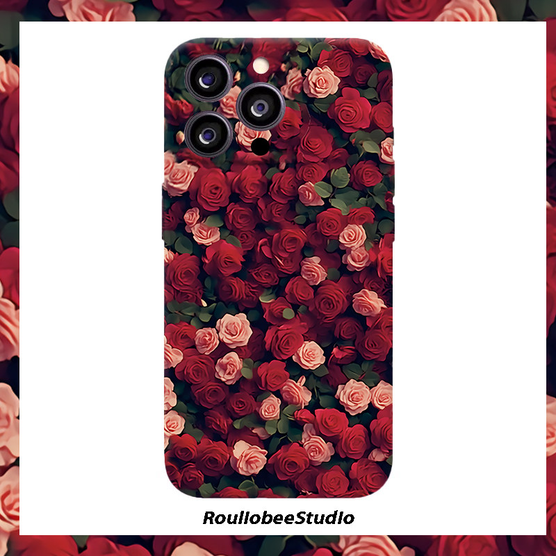 山茶花玫瑰手机壳苹果16华为mate60红色iPhone15Promax油画pura70小米14花朵vivo高颜值oppo小清新13高级感40