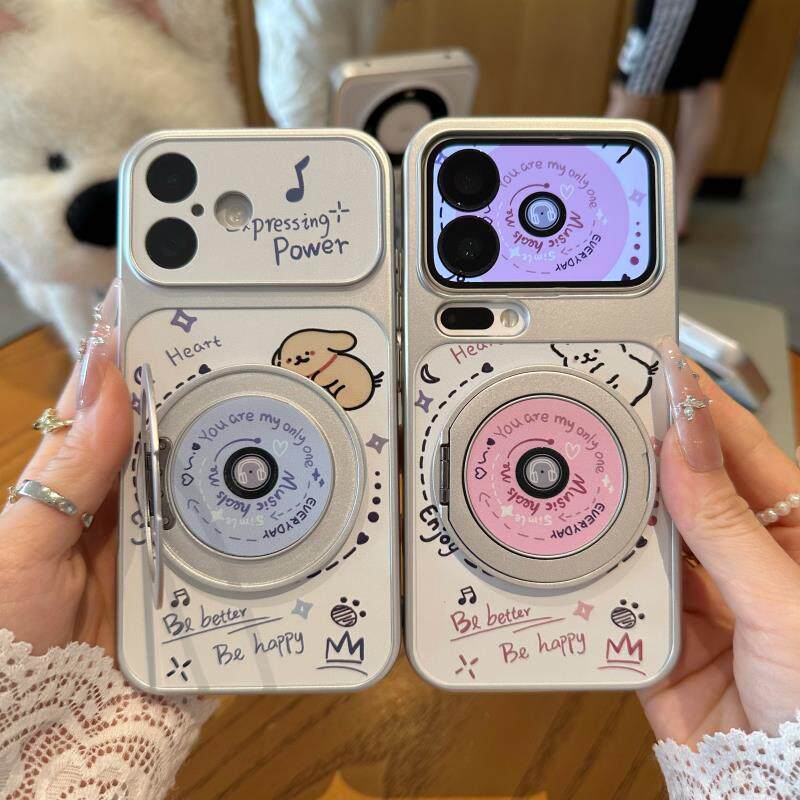 情侣CD小狗旋转支架适用苹果17promax手机壳iphone16/15新款14华为mate60小米17大视窗pura80荣耀400reno13潮