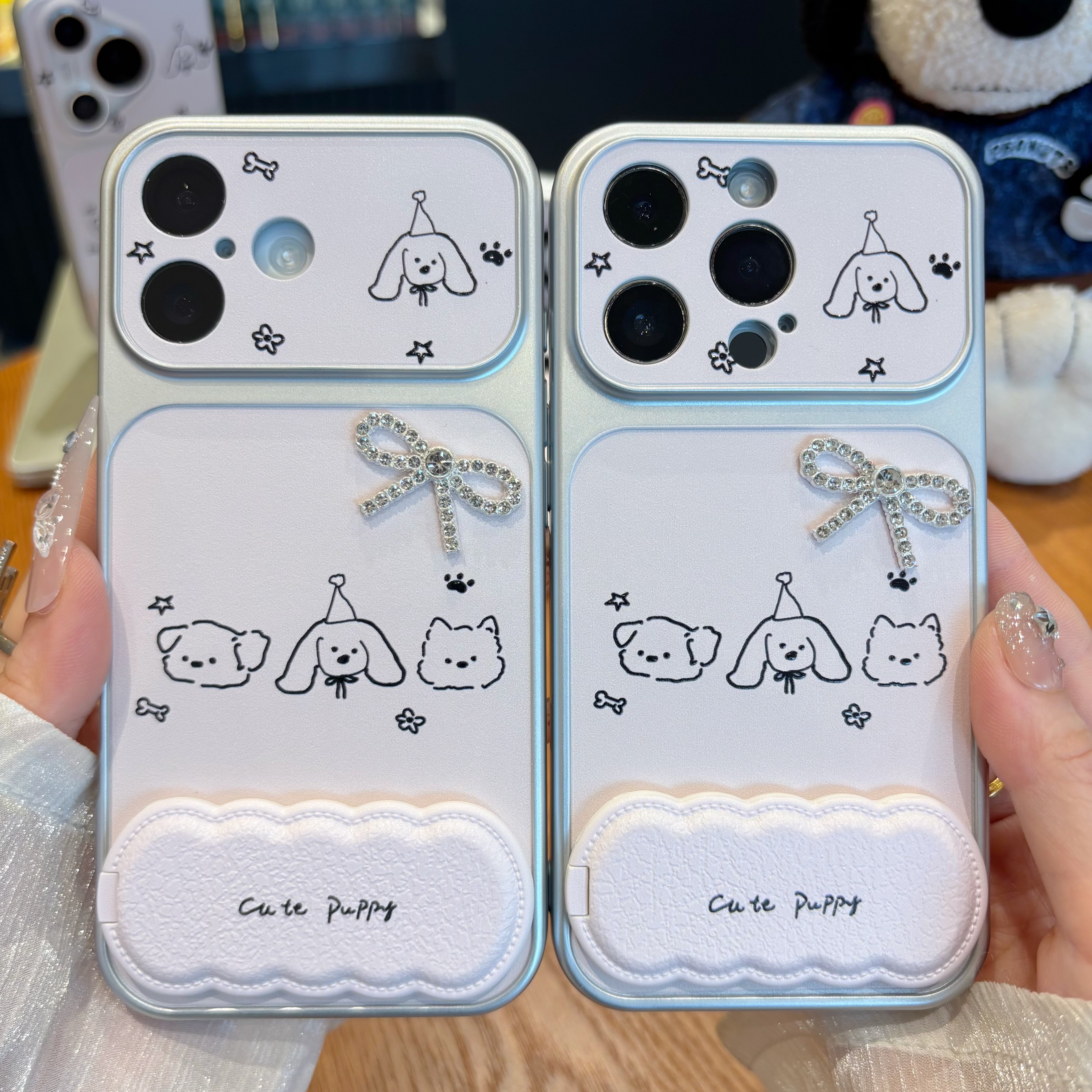 线条小狗立体蝴蝶结秒变18适用苹果17promax手机壳iphone16/15新款14华为mate80小米17大视窗pura90潮reno13