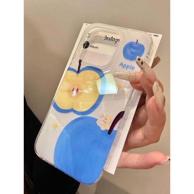 全机型可爱蓝苹果小熊双层手机壳