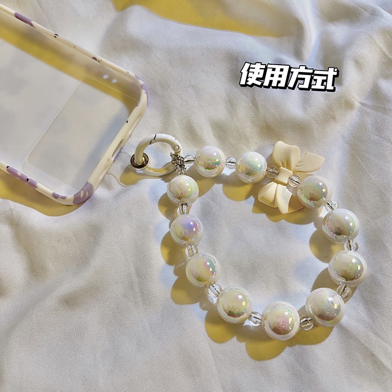 ins韩风蝴蝶结手机壳链条串珠手腕式通用所有手机壳diy手链钥匙扣
