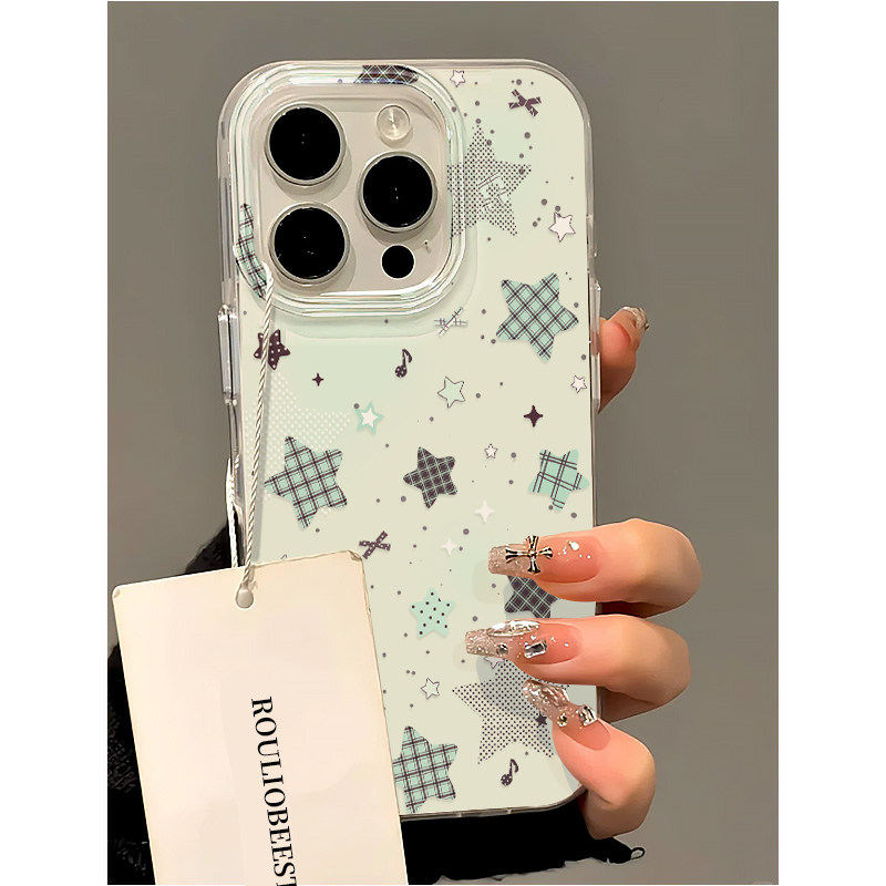 小众ins薄荷绿星星适用苹果17promax手机壳iPhone16新款15双层壳13华为P70荣耀400vivoS20小米14红米K80oppo