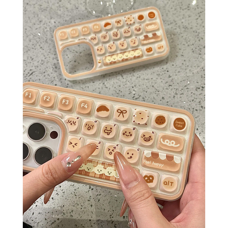 创意立体键盘卡通小熊表情适用苹果16promax手机壳iphone13新款15pro女款14情侣12趣味可爱日韩ins风全包软壳