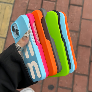 无边框iPhone14Pro高级感13情侣12pro小众11pm男女12 简约M字母纯色超薄半包用苹果15Promax手机壳新款 个性