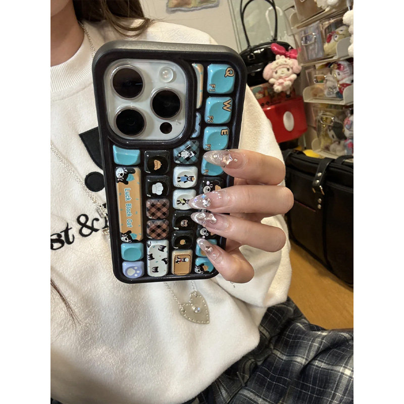可爱吉利猫创意立体键盘壳适用苹果16手机壳iPhone16promax新款15Pro全包15苹果14防摔14Pro苹果13高级保护套