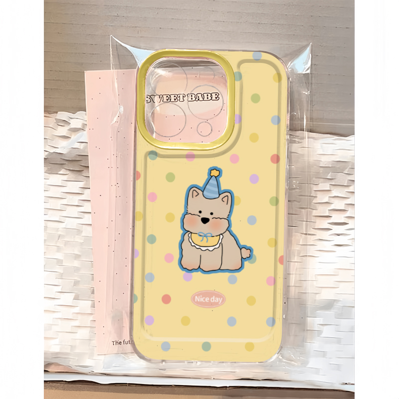 全机型硅胶软壳波点奶黄色西高地