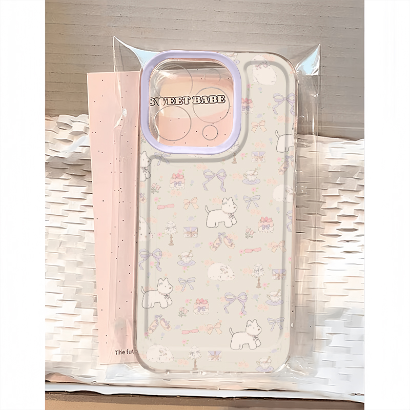 紫蝴蝶结小狗小兔适用iphone16promax手机壳苹果15/13新款12华为mate70创意vivos20小米14oppo红米K80荣耀300