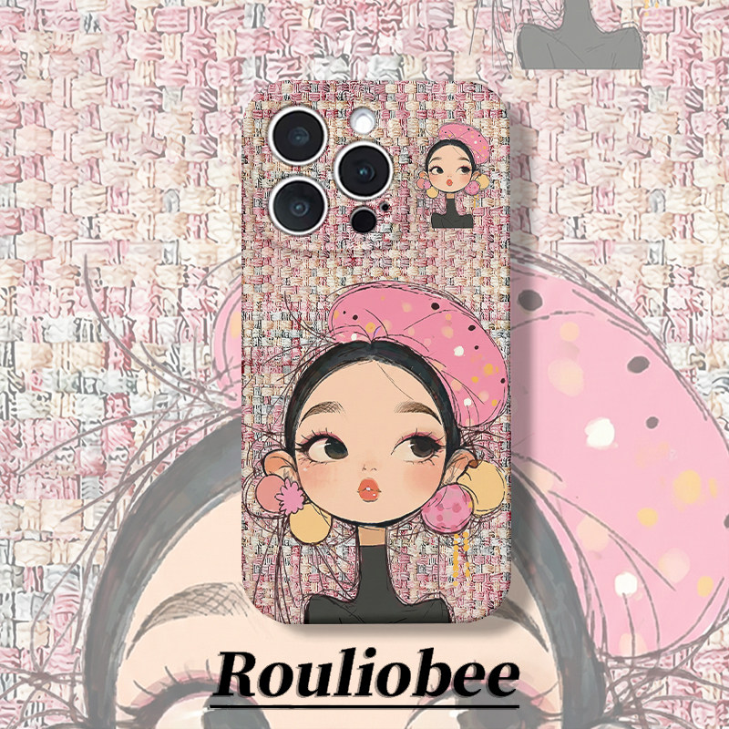 粉色贝雷帽女孩适用苹果17手机壳iPhone16promax小米17红米note17x300sACE6reno14nova12S50K90华为mate80P90