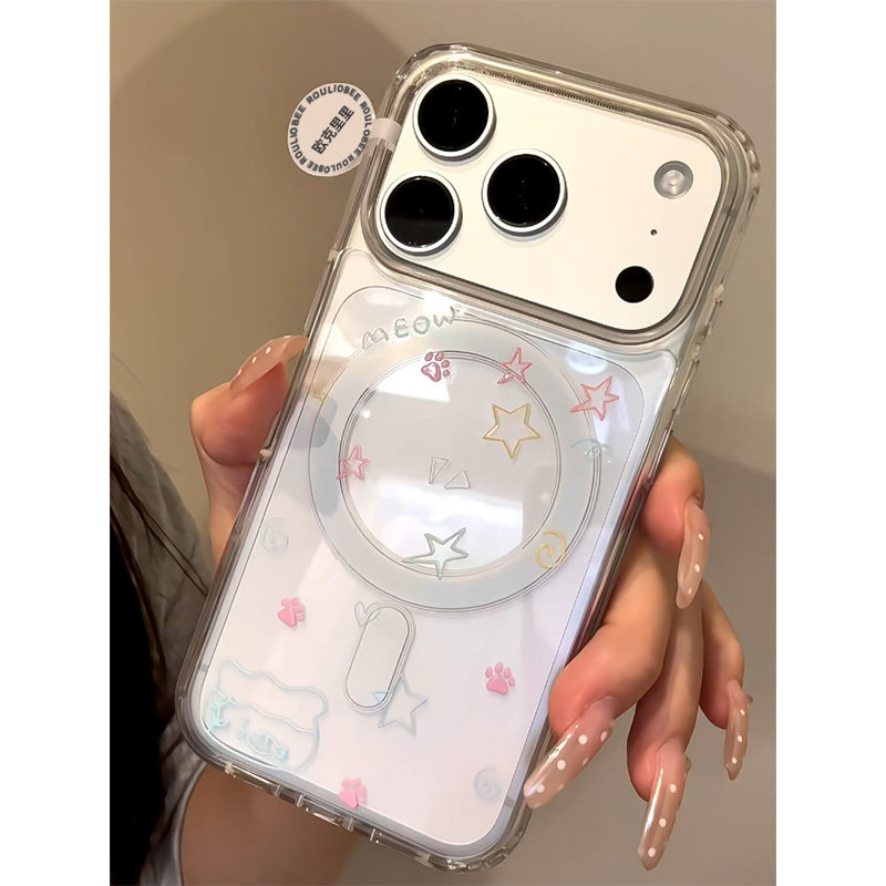彩色涂鸦星星鱼缸Magsafe磁吸壳透明适用苹果17promax手机壳iPhone16/15超好看14不发黄13女12新款11防摔软壳