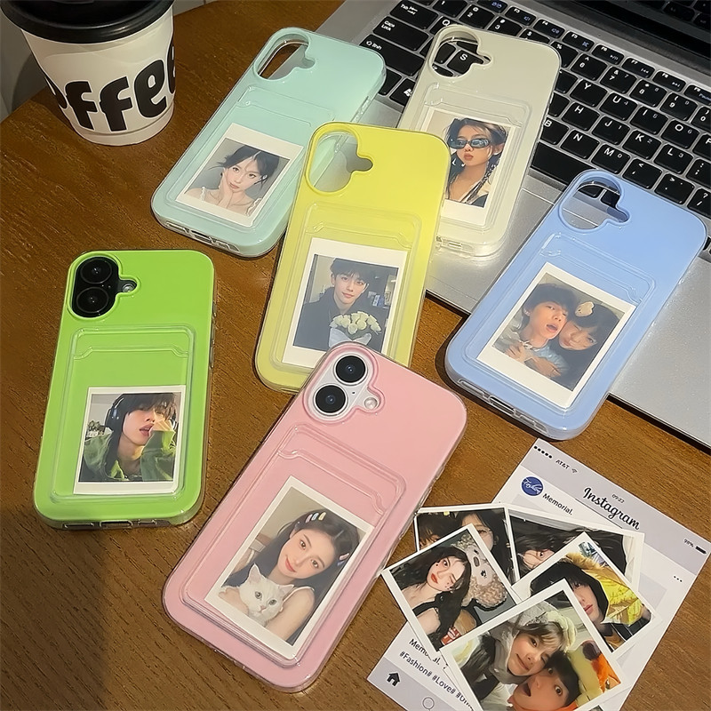 简约糖果色卡包13创意彩色果冻14撞色苹果15手机壳适用iPhone16promax放拍立得卡片卡槽11二合一透明保护套12