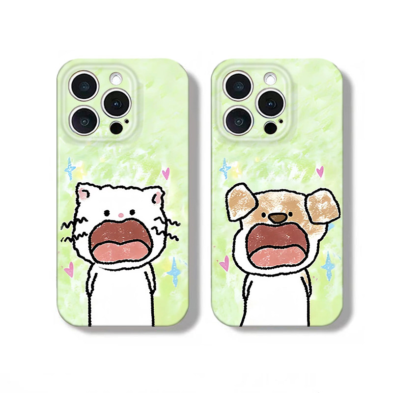 情侣张嘴猫狗适用苹果17promax手机壳iPhone16/15/14新款13菲林壳12华为P70荣耀400vivoS50小米17红米K80oppo