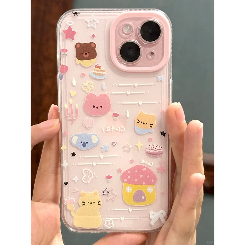 ins风小动物涂鸦适用苹果15手机壳iPhone14promax可爱13Pro透明12mini卡通11华为小米vivoiQOO红米荣耀80oppo