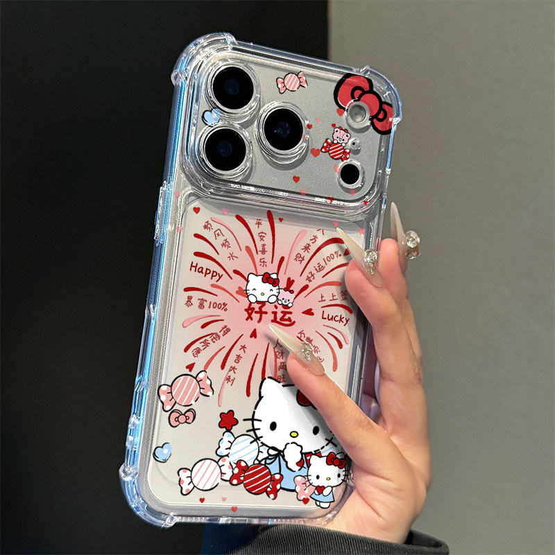 新年烟花小猫适用iphone17promax手机壳苹果16/15新款13华为mate70气囊防摔vivos30小米14oppo红米K80荣耀400