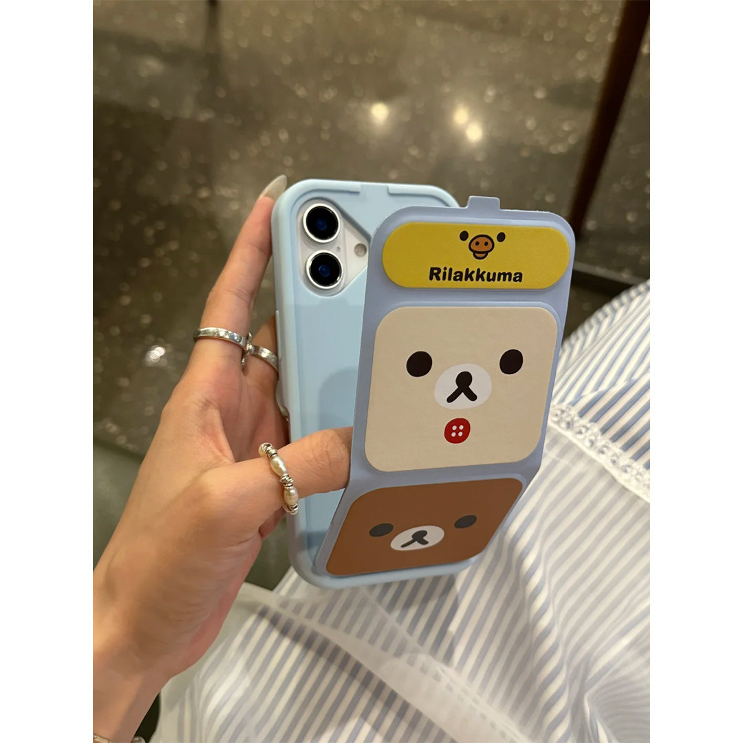 可爱轻松熊适用苹果18/17手机壳新款iPhone16Promax磁吸翻盖皮套13/12/18华为MATE70/60/50/40小米17/15/14Pr