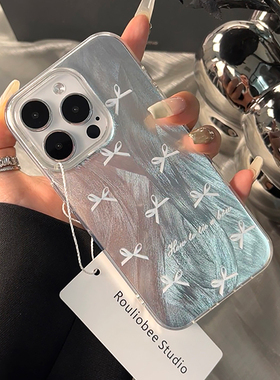 羽纱蝴蝶结适用苹果15plus手机壳新款iPhone14promax高级感13/12/11pro小清新少女心全包15promx防摔简约创意