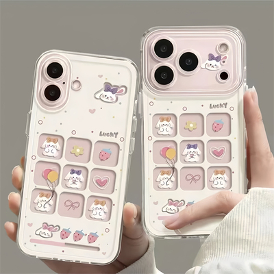 宫格草莓小兔适用iphone17promax手机壳苹果16/15/14新款13华为mate70创意vivos30小米17oppo红米K80荣耀400