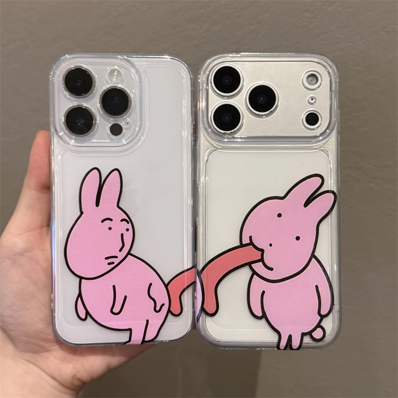 伸舌头粉兔子手机壳适用苹果17恶搞iphone16promax华为pura80pro/mate70小米15红米iqoo14荣耀oppo一加13vivo