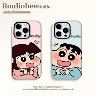 菲林二合一适用苹果16promax蜡笔小新手机壳华为pura70情侣mate60proRENO13小米15vivoS20卡通红米一加防摔套