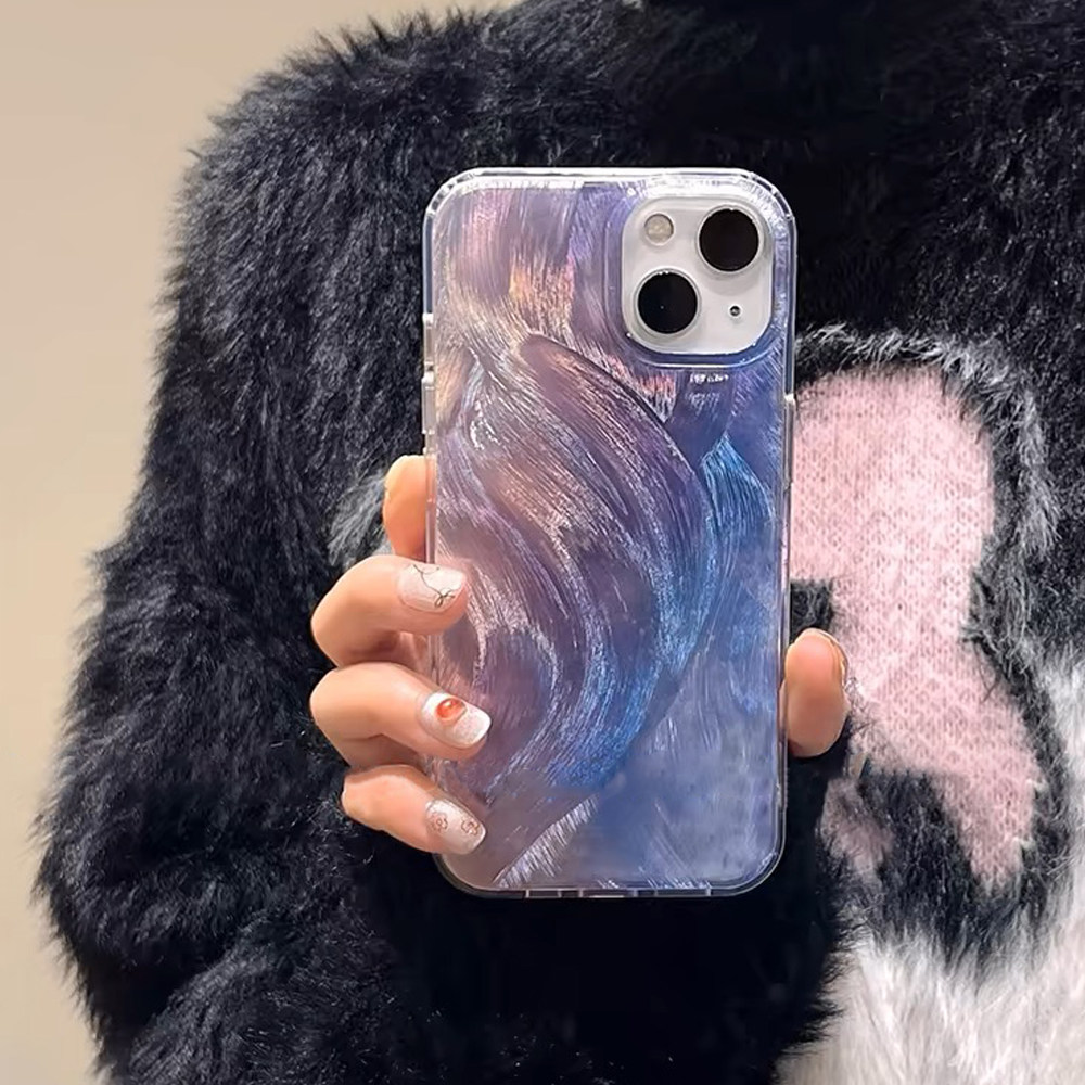 高级感蓝紫渐变羽纱适用苹果15promax手机壳iphone14pro新款11韩系女13promax简约11小众防摔12pro创意15全包